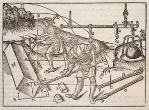 Gotardo de Ponte Comoによる「Di Lucio Vitruvio Pollione de architectura a libri dece」からの石ブロックの移動方法、1521年 作： Cesare di Lorenzo Cesariano